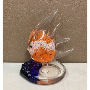 PartyLite Bermuda Tropical Fish Orange Glass Tealight Holder 5 3/4”